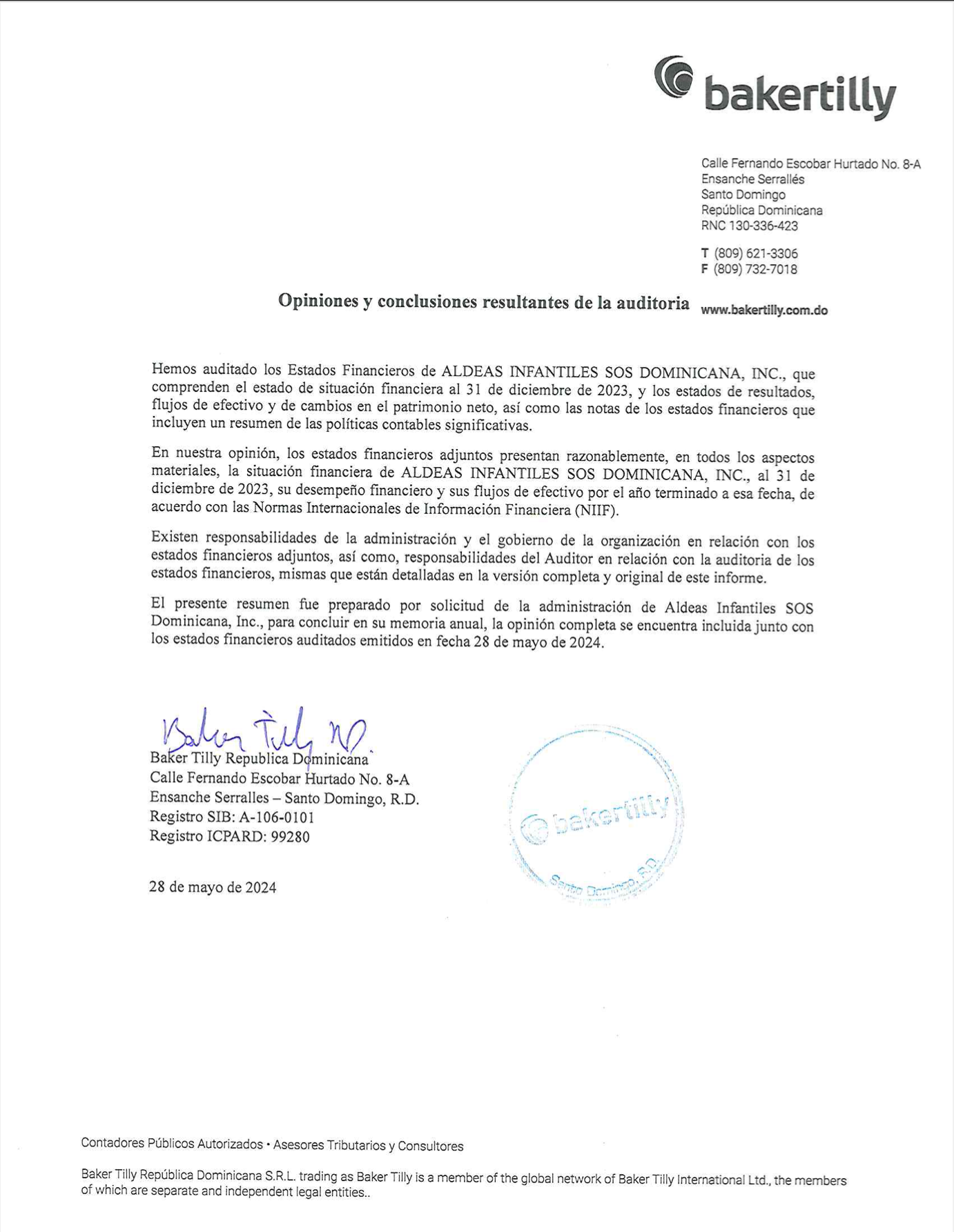 Portada del Informe Auditores Resumen para memoria anual 2023